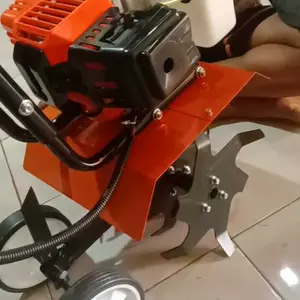 REAIM Mini Tiller Bensin 144F 52cc 2-Stoke Mesin Pengolah Tanah Mikro untuk Kebun & Pertanian dengan Gearbox Aluminium & Roda Karet 30cm