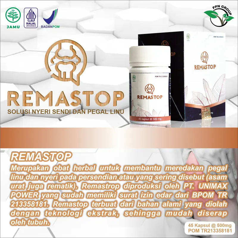 REMASTOP | KAPSUL HERBAL | MEREDAKAN PEGEL LINU, NYERI SENDI, ASAM URAT DLL | AMAN DAN SUDAH BPOM Kapsul Herbal 1