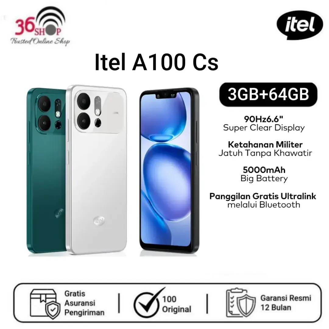[3636.Shop] Itel A100C Dan A100CS [3GB+64GB] [4+8GB/64GB] - Layar IPS LCD 90Hz Size 6.6 inches - Battery 5000mAh - Garansi resmi 1 Tahun