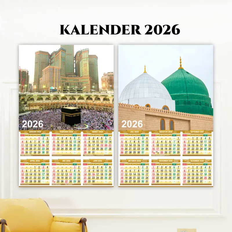 Kalender 2026 Islami Masehi Hijriyah Jawa Dinding Lengkap Kabah