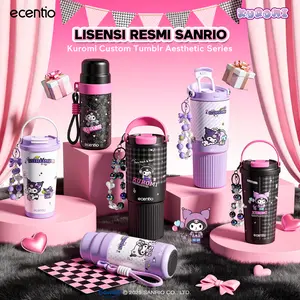 【Desain Original kuromi 】ecentio Tumbler Stainless Steel 【Live】350ml/580ml/850ml – Tahan Panas & Dingin 24 Jam, Warna Hitam & Ungu, Premium Quality