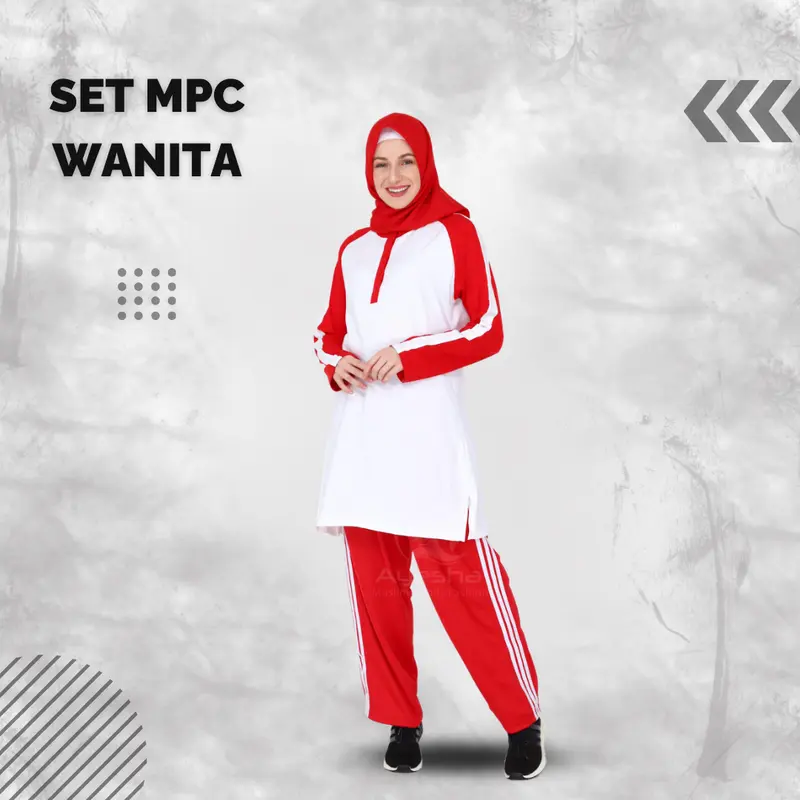 Setelan Baju Olahraga Ayesha Merah Putih Pria Wanita 1