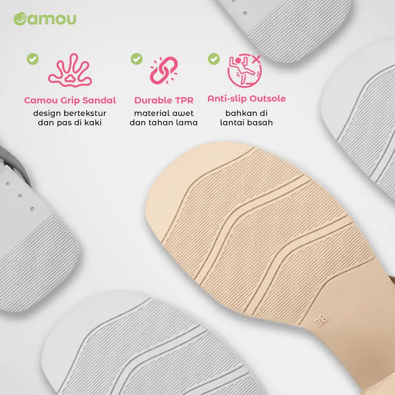 Sandal Heels Wanita Kekinian Full Karet AntiSlip Murah - CAMOU EVE 2