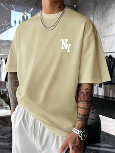 メンズ NYロゴプリント半袖Tシャツ ヴィンテージスポーツスタイル ゆったりシルエット カジュアルトップス