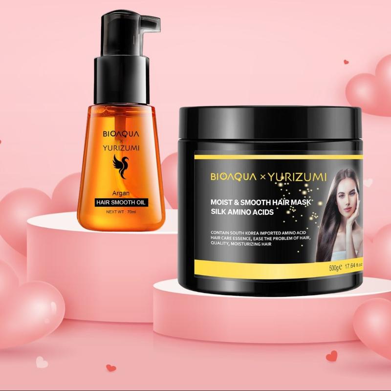 PAKET 2 IN 1 BPOM Bioaqua x Yurizumi Hair Mask Creambath dan Hair Serum 70ml Perawatan Argan 3