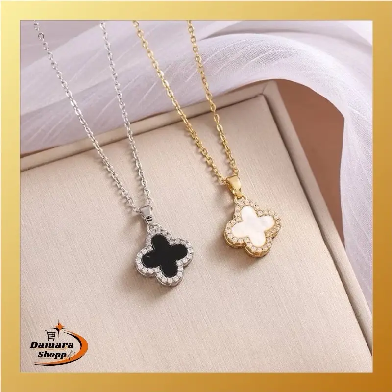 Kalung Liontin Titanium Semanggi Wanita Korea 3 Warna Mewah Clover Cooper Anti Karat Aksesoris Perhiasan Gold Silver Hadiah aesthetic