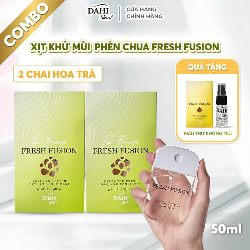 Combo 2 Chai Xịt Khử Mùi Tinh Chất Phèn Chua DAHI - FRESH FUSION | TEA BREEZE (hương hoa trà dịu nhẹ) 50ml – Không Cồn, Khô Thoáng, Dịu Nhẹ Cho Da