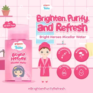 PIGEON TEENS BRIGHT HEROES MICELLAR WATER 100 ML| Micellar Water Pembersih Wajah Double Cleansing|Skincare Infused|  Make Up Remover| Semua Jenis Kulit| Niacinamide 5%