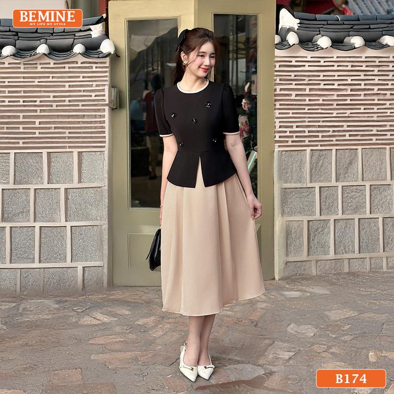 Đầm thiết kế BEMINE cổ tròn dáng peplum tùng váy dáng chữ A phù hợp đi làm-B174