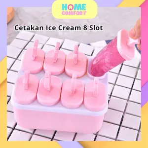 HOME COMFORT Cetakan Ice Cream 8 Lubang - Cetakan Es Batu - Wadah Cetakan Es Krim Plastik Kitchenware