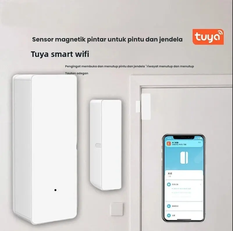 Sensor Pintu Jendela WiFi Smart Tuya - Sensor Magnetik Deteksi Buka Tutup, Peringatan Jarak Jauh untuk Keamanan Rumah Pintar