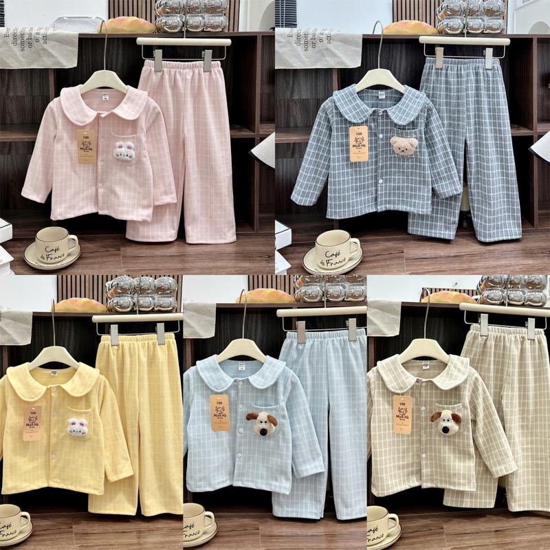 Set Pijama Bé Trai Bé Gái Zip Lông Siêu Mềm Ấm Áp Cổ Sen Đính Charm Túi Ngực 10-22kg