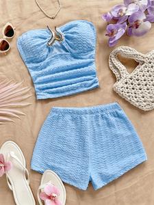 Conjunto de dos piezas para el verano, estilo bohemio, patrón floral romántico, ropa para vacaciones, vestido para fiesta, vacaciones, moda femenina