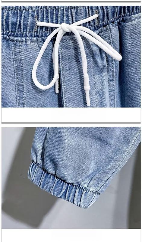 Product Introduction of Pocket Menswear Trouser Velvet Basic Low Waist Medium Straight Lingerie Zipper Human Elastic Waist Jeans Men'S Loose Harem Ankle-Length Pants Autumn Oversize Trendy Stitching All-Match Cropped Pants 29