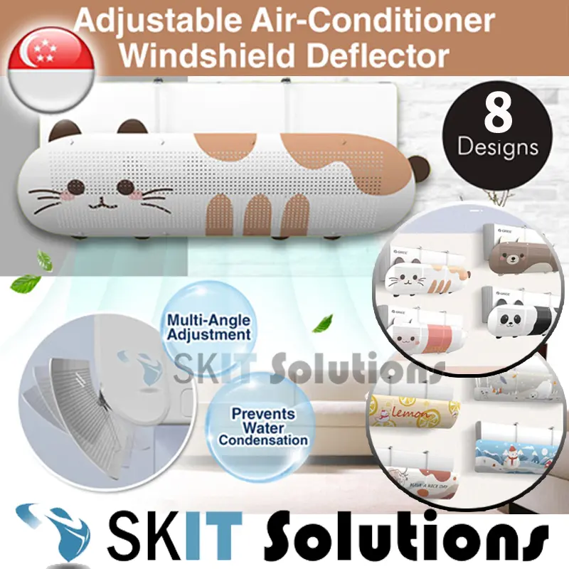 【SKIT SG】Adjustable Aircon Deflector Wind Spread Air Conditioner Windshield Deflactor Cover Wall-Mounted Guide AC Block Blowing Anti Direct Blow Dust-Proof, Fits All Wall Hanging Air Conditioning Models, No Need to Drill Hole, Just Hang It, 8 Designs