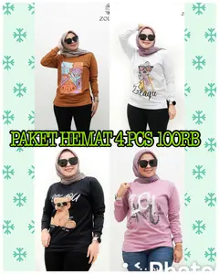 Paket Hemat 90rb Dapat 4pcs Kaos Wanita Lengan Panjang Hijab Style Jumbo LD 110cm BabyTerry Premium