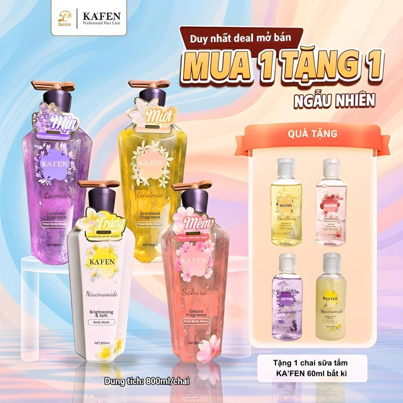  MUA 1 TẶNG 1  Sữa tắm hoa tươi sáng da,cấp ẩm,dưỡng mềm,làm mịn và làm đều màu da KA'FEN hương thơm cao cấp 800ml 
