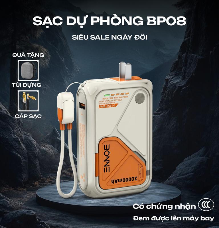 [PBD] ( Quà túi đựng & Dây sạc)  Sạc Dự Phòng, Củ Sạc Nhanh BONNE BP08 By Bonne TECHNOLOGIQUE, Sạc Dự phòng 10.000 mAh 20.000 mAh, Sạc Không Dây Kiêm Củ Sạc Nhanh Bảo Hành 12 Tháng Phụ Kiệ
