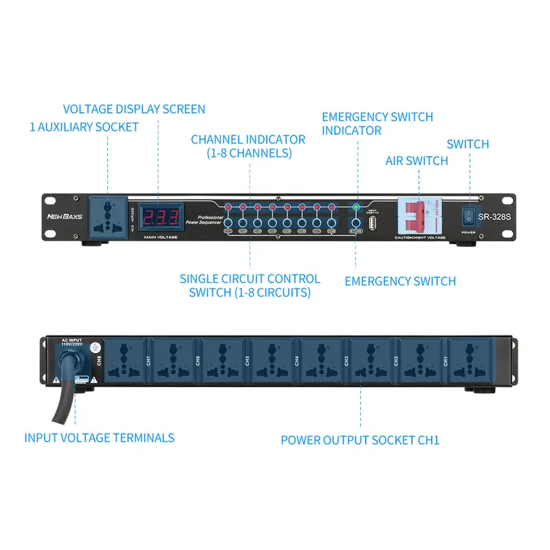 NEW BAXS Manajer listrik SR-328S 40 Amp power controller 8-channel audio time system power is applicable to stage central control socket controller. 8