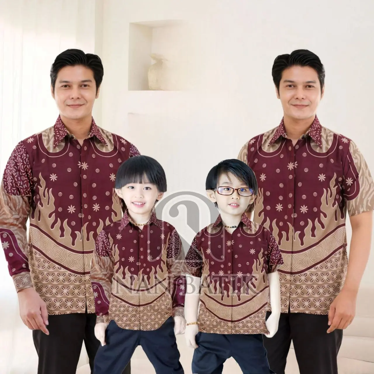 TERBARU Couple sweet KEMEJA BATIK PRIA dan Batik anak cowok BATIK ANJANI Warna Merah Brugundy