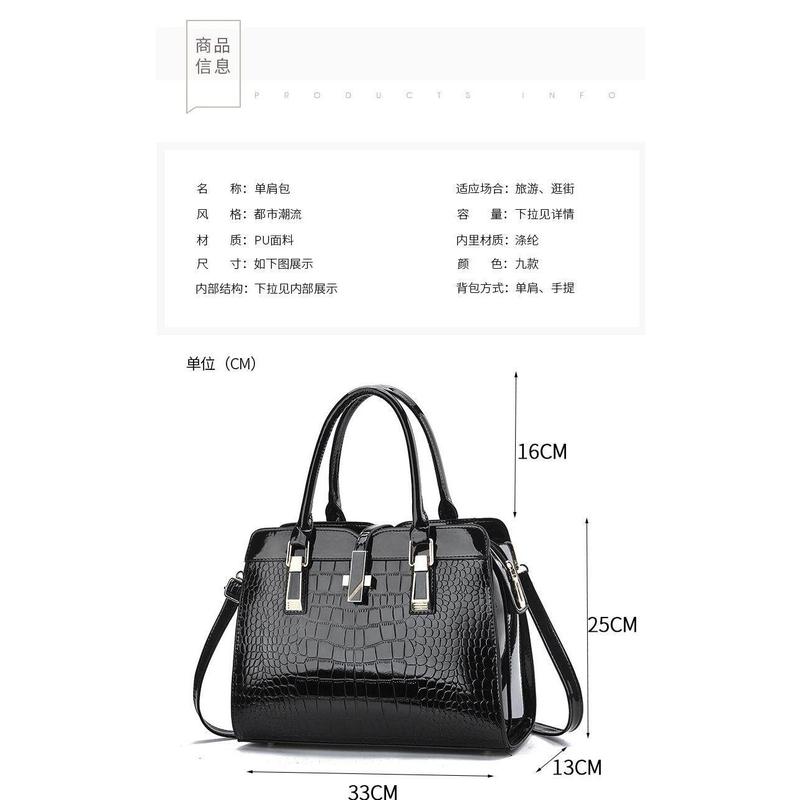 Product Introduction of Fashionable Bright Leather Handbag 2024 Women's New Large Capacity Crocodile Pattern Single Shoulder Crossbody Bag 10