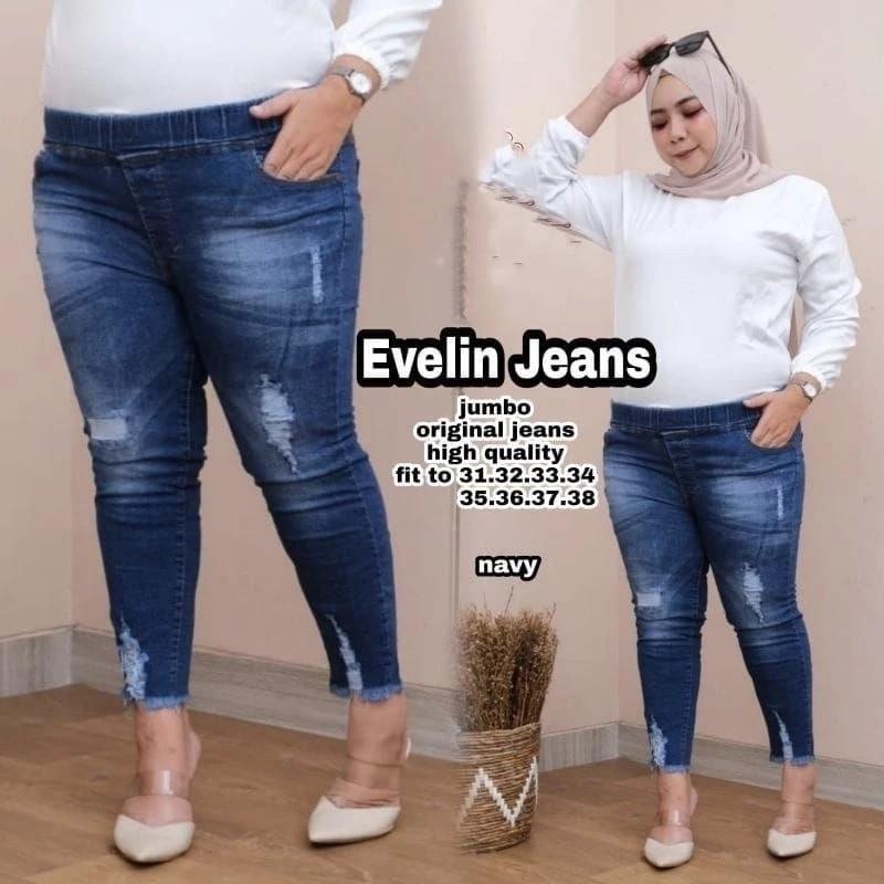 Product Introduction of Celana Jeans Jumbo Wanita / Celana Jeans Wanita Kekinian Muat Sampai BB 100kg / EVELINE JEANS Karet 2