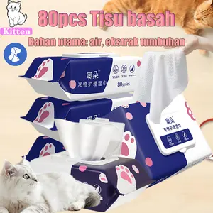 Tisu Basah 80Pcs Kucing Anjing Sterilisasi Bau Air Mata Tisu Basah Lap Kaki Pantat Telinga Dagu Sekali Pakai
