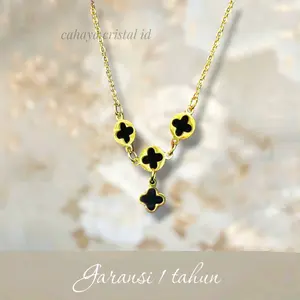 Kalung Clover Layer | Bahan Original Titanium Bukan Yang Campuran | Kalung Anti Karat & Tidak Bikin Alergi | Kalung Pria & Wanita | Cahaya Cristal ID