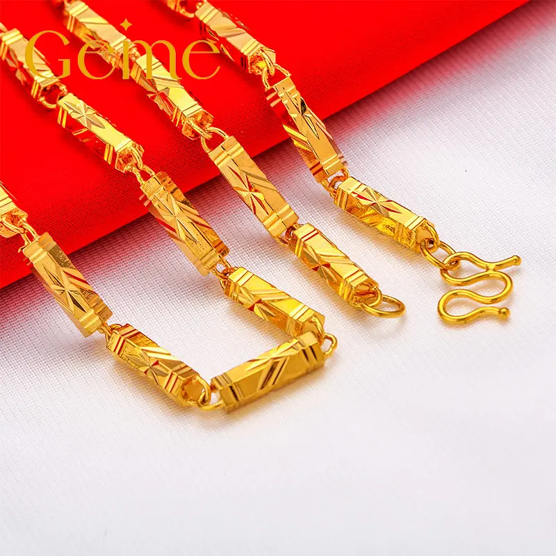 [GEME] [COD] Kalung kolom heksagonal, rantai bambu emas pasir Vietnam, 2mm-6mm, perhiasan baru untuk pria dan wanita, tidak memudar, tidak alergi 1