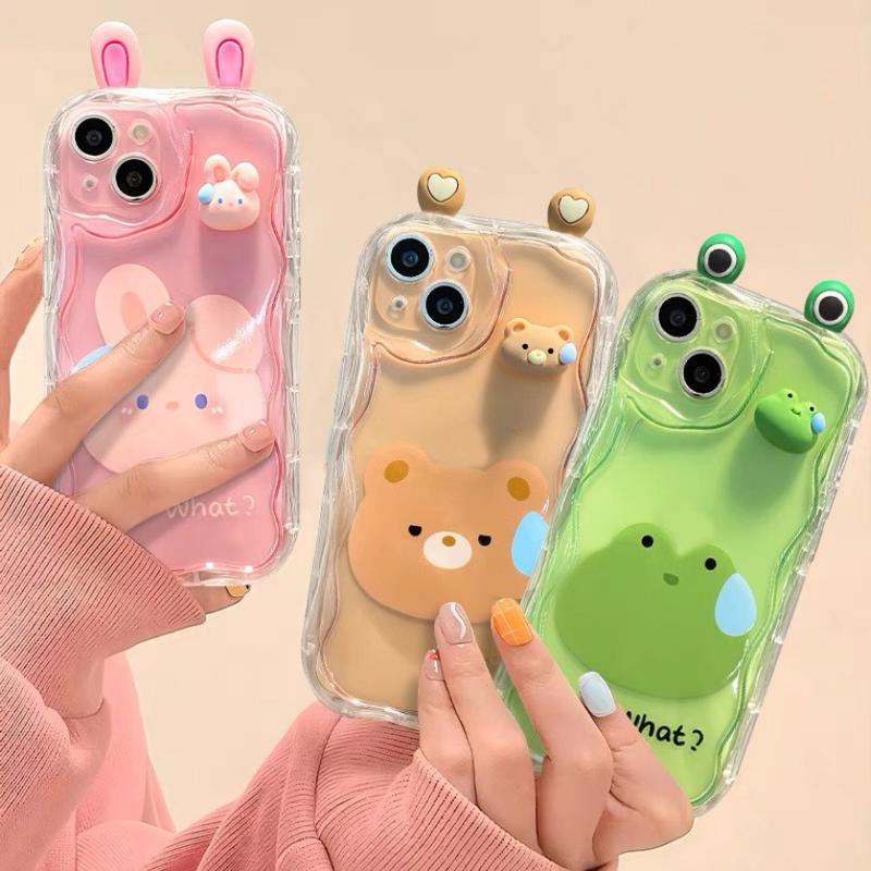 Ốp Trong Suốt Cho IPhone 11 15 14 13 12 Pro Xs Max XR X 6 6S 7 8 Plus Ốp Điện Thoại Di Động Ốp Trong Suốt Mềm TPU Ốp Lưng Bảo Vệ Silicon Thiết Kế Búp Bê 3D Dễ Thương Có Tai Ốp