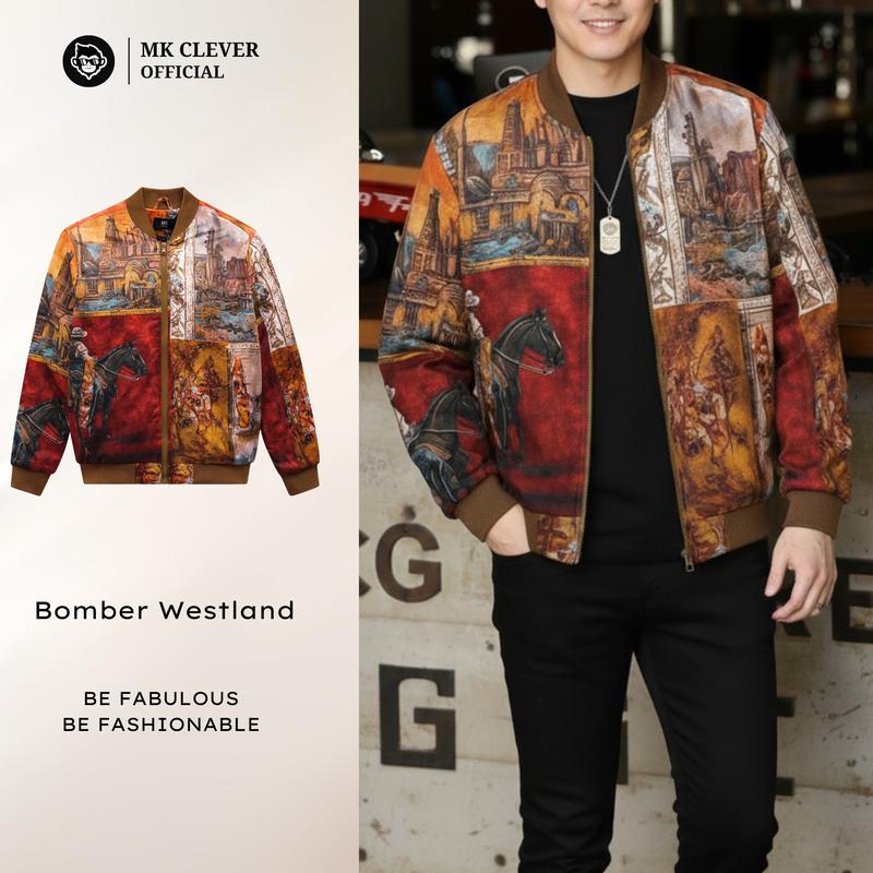 MK CLEVER Áo Khoác Bomber WESTLAND MK CLEVER Vải Gió Mịn 3 Lớp Trần Bông Dày Dặn Form Dáng Trẻ Trung Menswear Nam Size M L XL 2XL Chất Liệu Mềm Mịn Màu Sắc Nổi Bật Họa Tiết Trendy