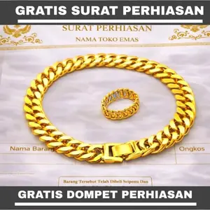 Gelang Rantai Besar Free Cincin Rantai Ulir Lapisan E.M.A.S Muda Asli Lengkap Dengan Dompet Dan Surat Perhiasan Dari Toko