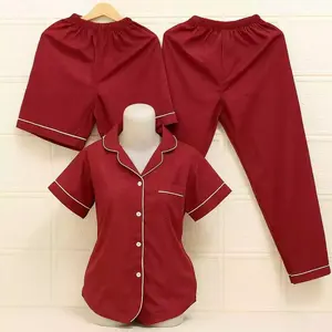 Stelan Piyama Baju Tidur Wanita Lengan Pendek Embos Motif Premium LD 115 Cm Ukuran M L XL XXL Jumbo