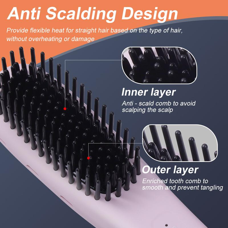 Hatteker Negative ion straightener, multiple temperature regulating straightening comb, straightening comb styling tool, dual-use for curling and straightening hair, suitable for frizzy hair texture, easy styling 4