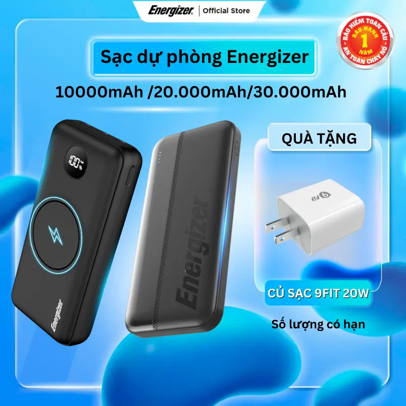 Sạc dự phòng Energizer từ 4.600mAh-30.000mAh, hỗ trợ sạc nhanh PD, sạc không dây magsafe - Chính hãng, Bảo hành 1 năm