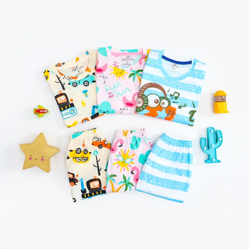 Peachbello Set Pakaian Tidur Anak Usia 1-6th Bayi Lengan Pendek Anak Perempuan Bahan Katun 2