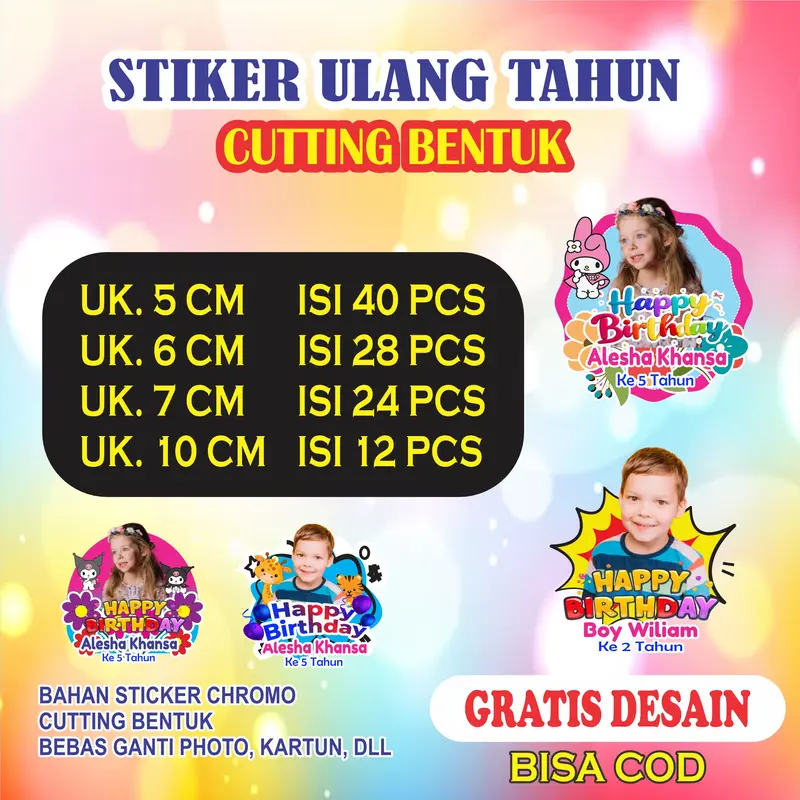 STIKER ULANG TAHUN (CUSTOM) cetak Bentuk 1