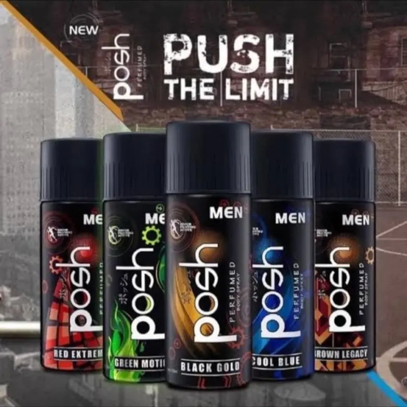 ￼POSH Men Parfum Poshmen Body Spray Men 150 ml Pria Deodorant Cowok Tangan Leher Mencerahkan Black