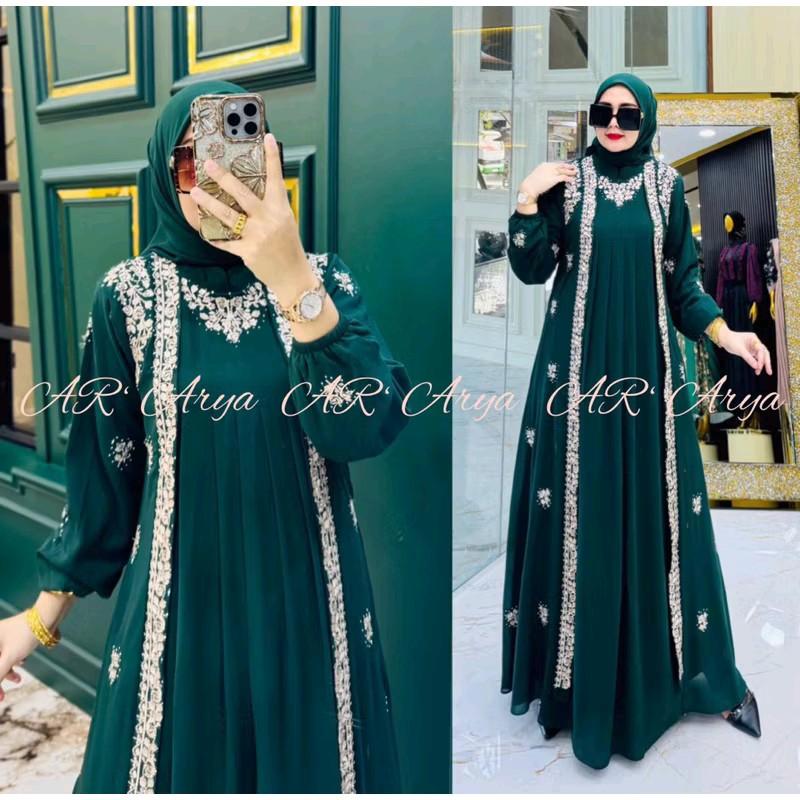 COD DRESS MELATI BORDIR MIX PAYET SWAROSKI SET HIJAB Gamis Wanita Muslim Lebaran Pesta Mewah Kondangan Ceruty 7