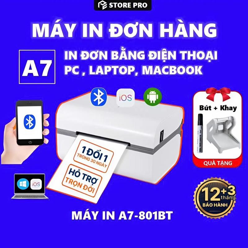 Máy in đơn hàng | Máy in nhiệt Bluetooth 801BT khổ nhỏ A7~75x100mm Không dùng mực, in đơn các sàn TMĐT bằng Điện thoại, Máy tính. In phiếu gửi, tem nhãn. BH 15 tháng