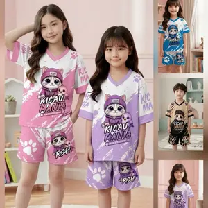 Setelan Anak Jersey Premium Anak Perempuan Motif Karakter Lucu Baju dan Celana Pendek Warna Pink Trendy