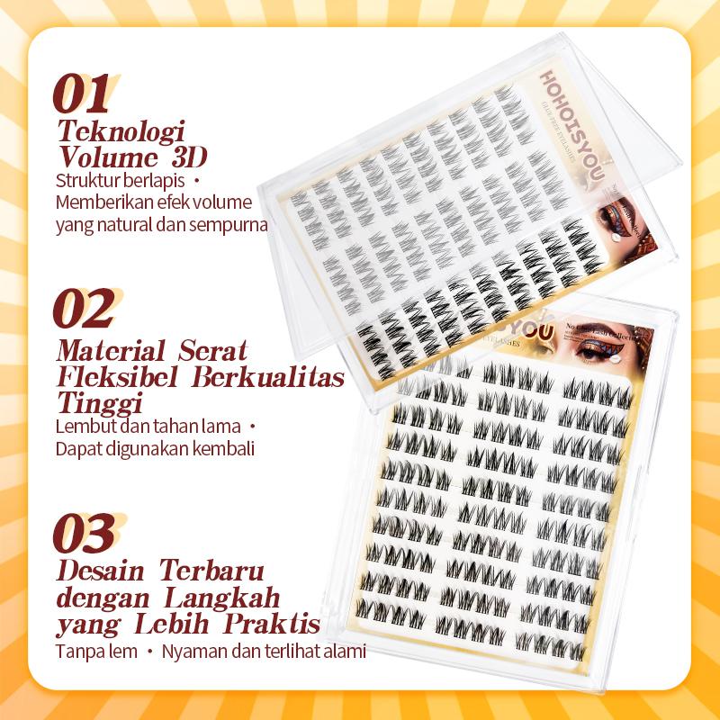 HOHOISYOU Sunflower Series Bulu Mata Palsu Tanpa Lem Kemasan Besar dengan Isi yang Banyak 120 Potong - Nyaman & Mudah Digunakan untuk Sehari-hari Pesta & Makeup Liburan - 3D Volume Technology & Bahan Fleksibel - Eyelash, Set