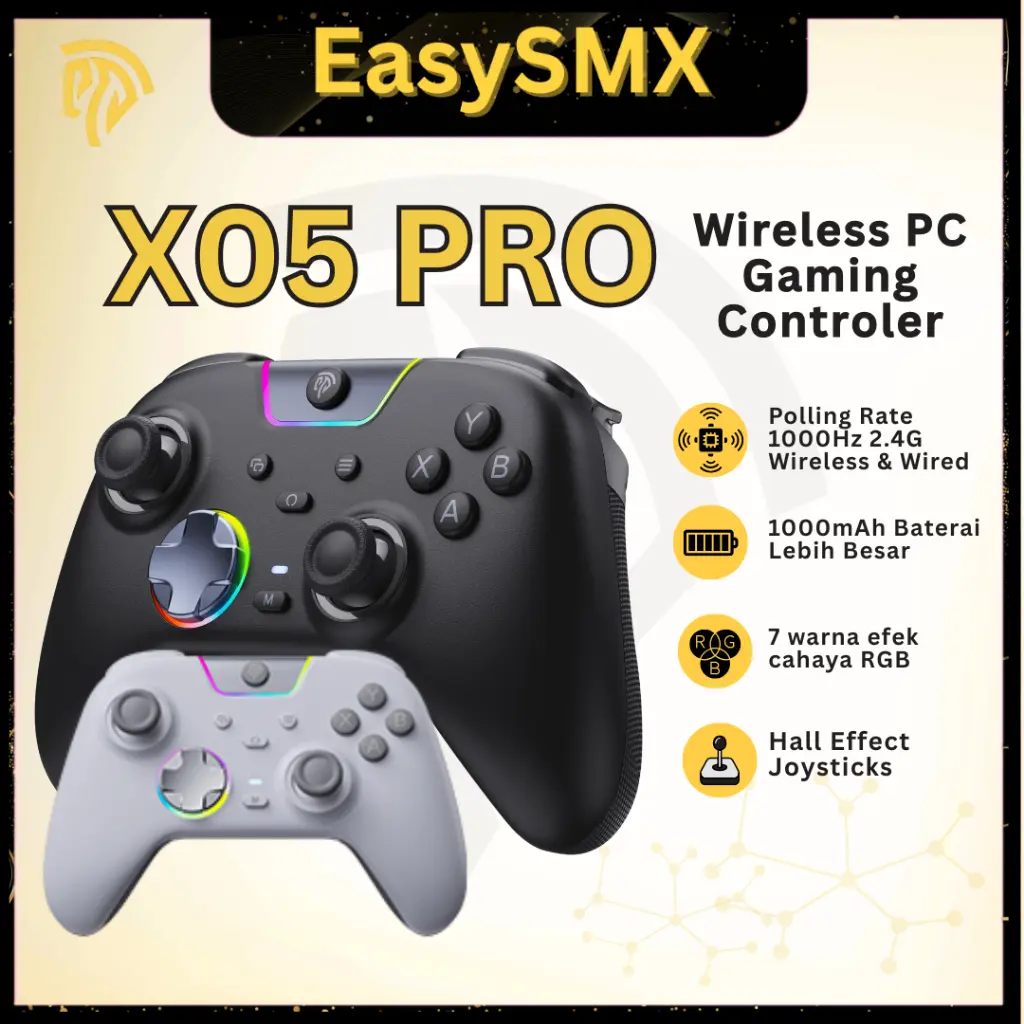 EasySMX X05 Pro Wireless Gamepad Bluetooth Controller Compatible with PC Switch Android iOS Steam TV Dual Rumble Motors Impulse Triggers (Garansi 1 Tahun)