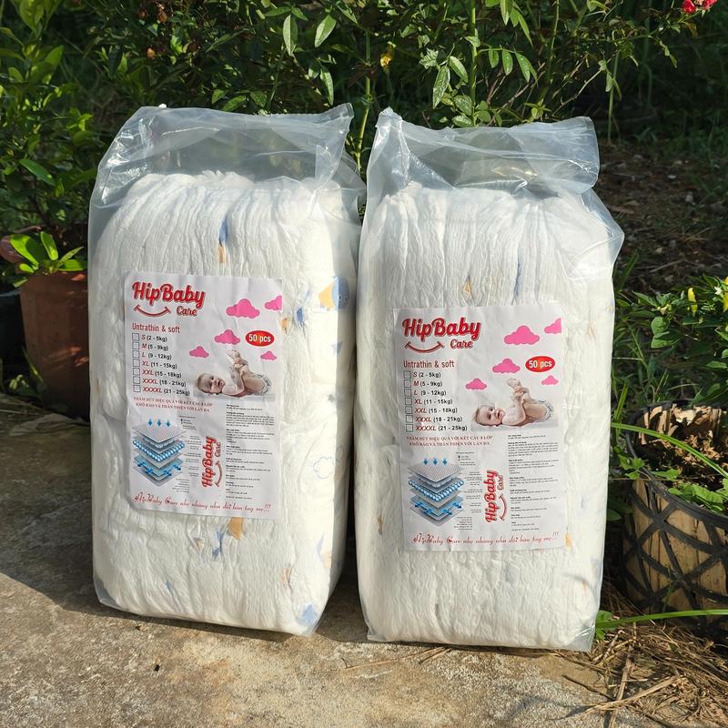 Miễn ship combo 2 bịch 100 miếng bỉm quần tã dán HipBaby care Cho Bé bỉm mềm mỏng hút 500ml nước đủ size M đến 3xl