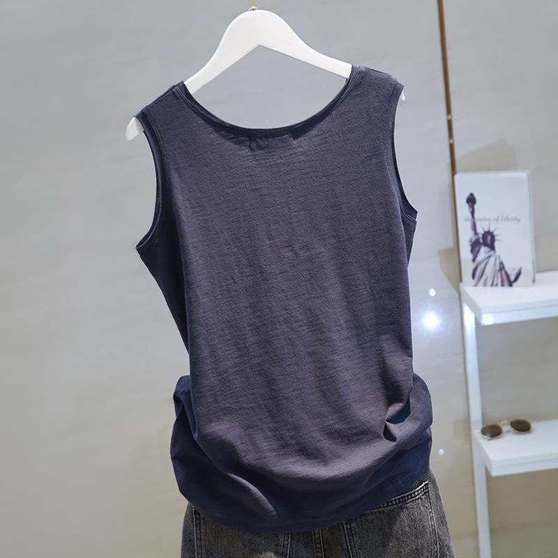 Áo Vest Thể Thao Cotton Cho Nữ, Áo Mùa Hè Có Thể Mặc Bên Ngoài Slub, Có Thể Mặc Bên Trong, Người Nổi Tiếng Trên Internet, Áo Thun Không Tay Dáng Rộng, Dây Đeo Tập Thể Dục, Áo Lớp Đế 5