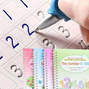Set de 4 libros para practicar la caligrafía con surcos y letras, ejercicio mágico reutilizable de escritura a mano, pluma invisible, libro de trabajo para estudiantes
