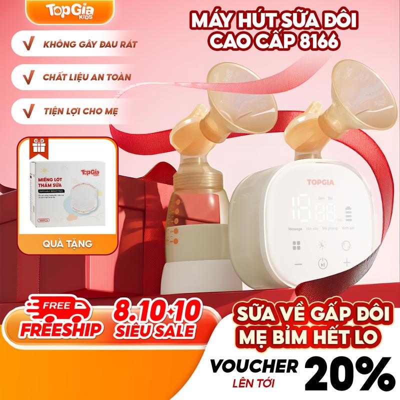 [TẶNG QUÀ CAO CẤP TOPGIAKIDS]  Máy Hút Sữa Điện Đôi M5-03 TopGiaKids - Lực Hút Mạnh Đều 8166, 4 Chế Độ Massage - Hút - Kích - Mô Phỏng, Bảo Hành 3 Năm