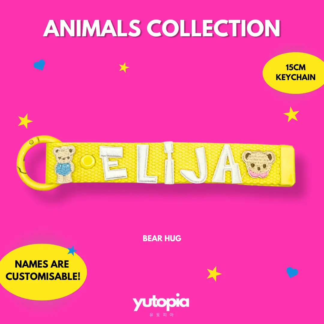 [Yutopia - Animals Collection: BEAR HUG 15cm] + [Custom DIY Iron-On] + [Personalized Gifts, Accessories, Keychains] + [Embroidery Patch Cute Keychain] + [Easy to use, multi-color options, Customisable, Unique, Aesthetic, Trendy, Cute, Durable]