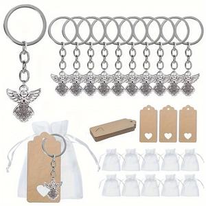 Set de regalo de llaveros con ángel, 90 piezas/30 sets, incluye 30 ángeles, 30 bolsas y 30 etiquetas, ideal para llaveros DIY, viene en bolsa de tela