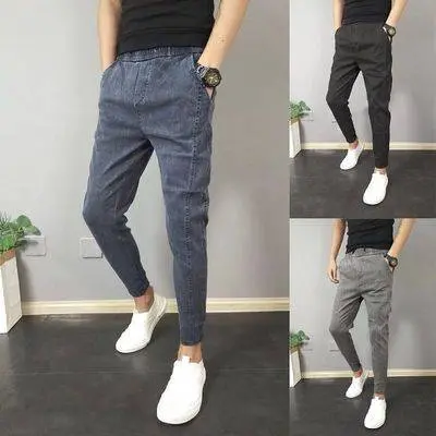 Quần Jean Mùa Hè Cho Nam, Mỏng, Màu Sáng, Dáng Ôm, Cắt Xén, Hợp Thời Trang, Harlan, Bó Chân